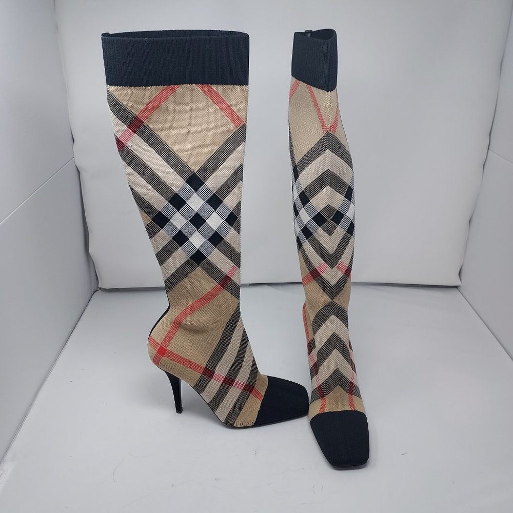 Burberry Dolman Checked Stretch-Cotton Boots - Picture 2 of 10